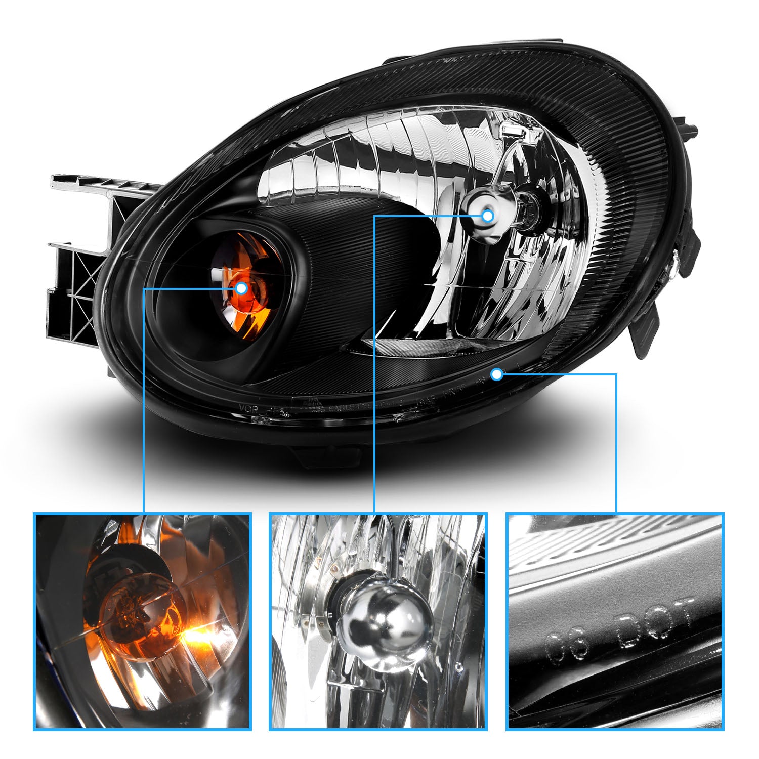 DODGE NEON 03-05 CRYSTAL HEADLIGHTS BLACK