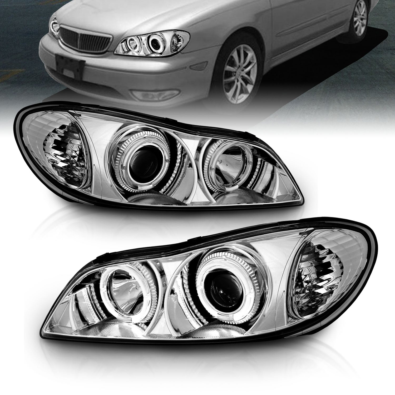 INFINITI I-30 00-01 PROJECTOR HEADLIGHTS HALO CHROME CLEAR