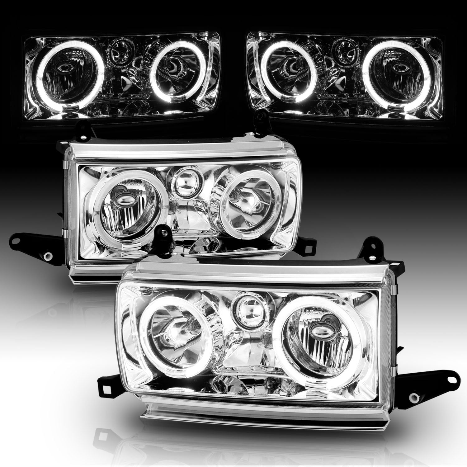 TOYOTA LAND CRUISER FJ82 91-94 HEADLIGHTS HALO CHROME