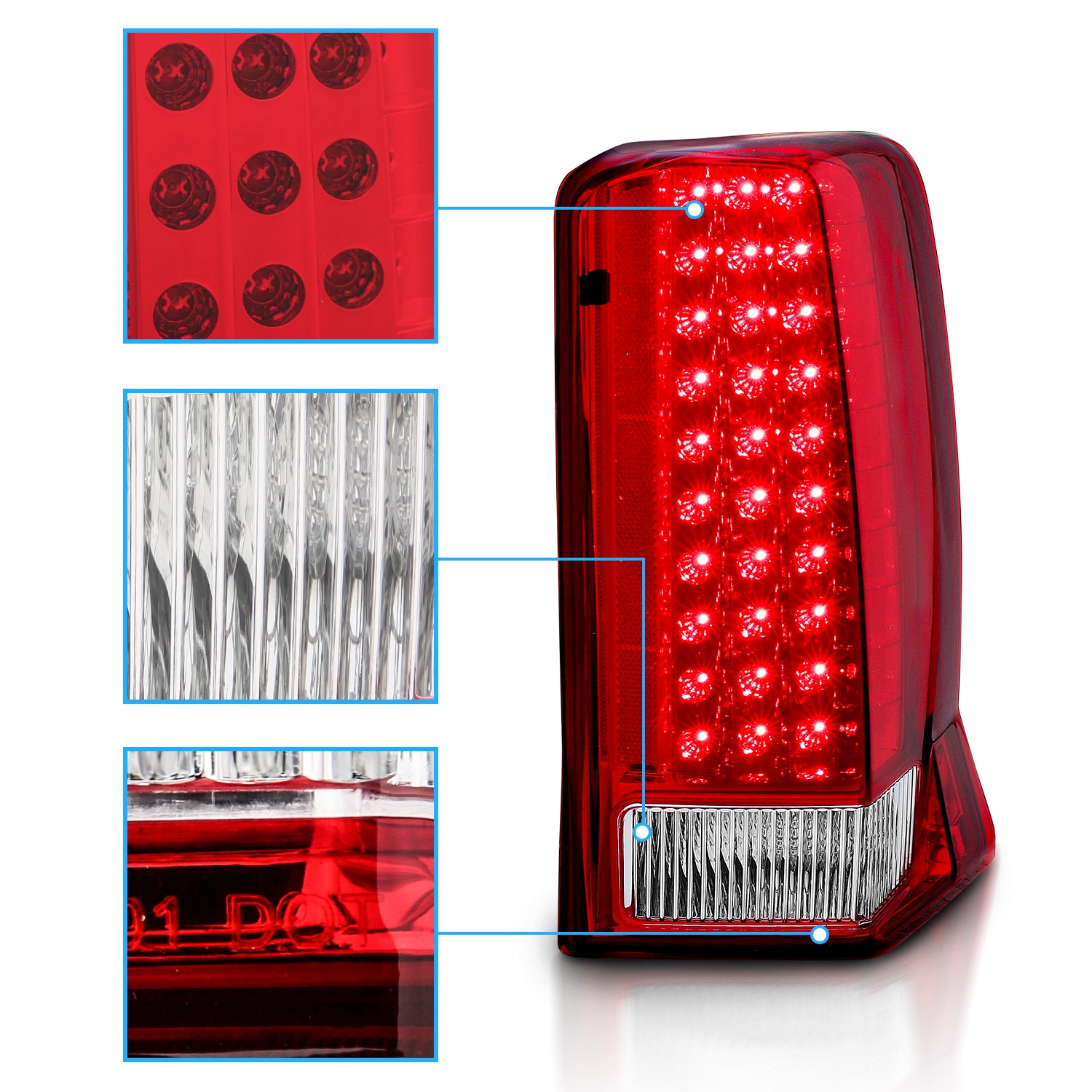 CADILLAC ESCALADE 02-06/ESCALADE ESV 03-06 LED TAIL LIGHTS RED/CLEAR (W/O CAP)