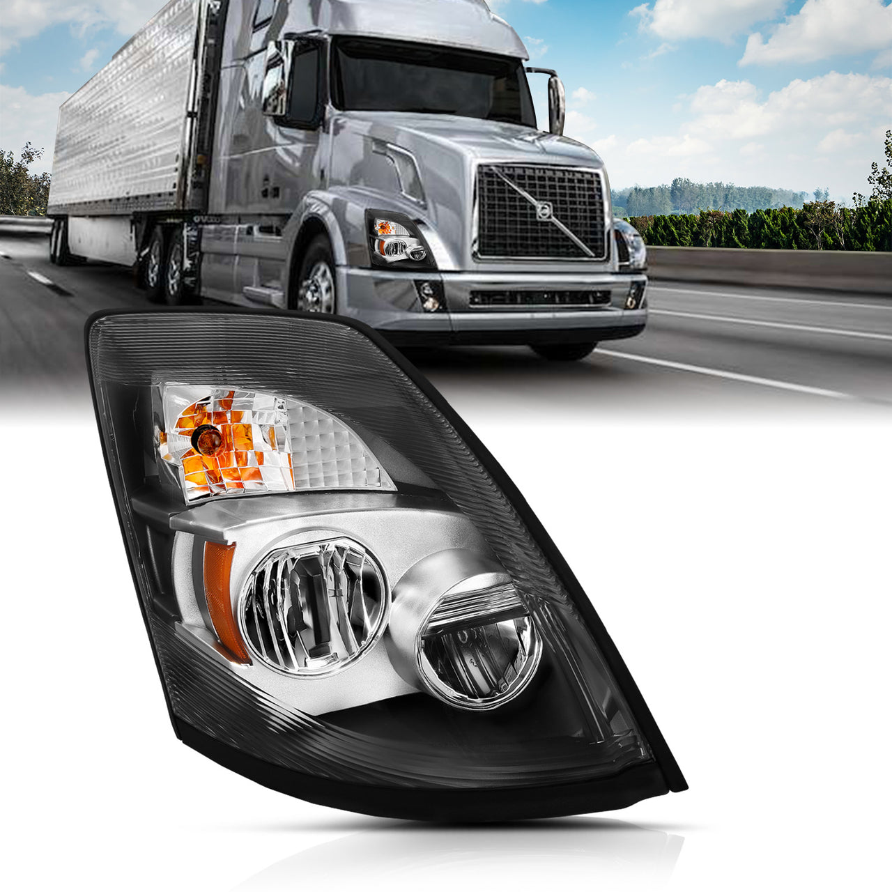 VOLVO VNX/VLN  15-16  LED H.L CHROME AMBER  (RIGHT) (VNX 300,430, 630/VNL 300,430,630,670,730,780)
