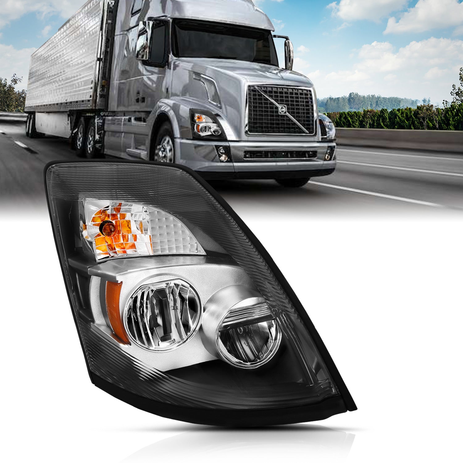 VOLVO VNX/VLN  15-16  LED H.L CHROME AMBER  (RIGHT) (VNX 300,430, 630/VNL 300,430,630,670,730,780)