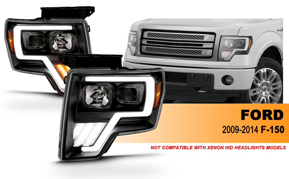 FORD F-150 09-13 PROJECTOR LIGHT BAR STYLE G4 SWITCHBACK HEADLIGHTS BLACK AMBER