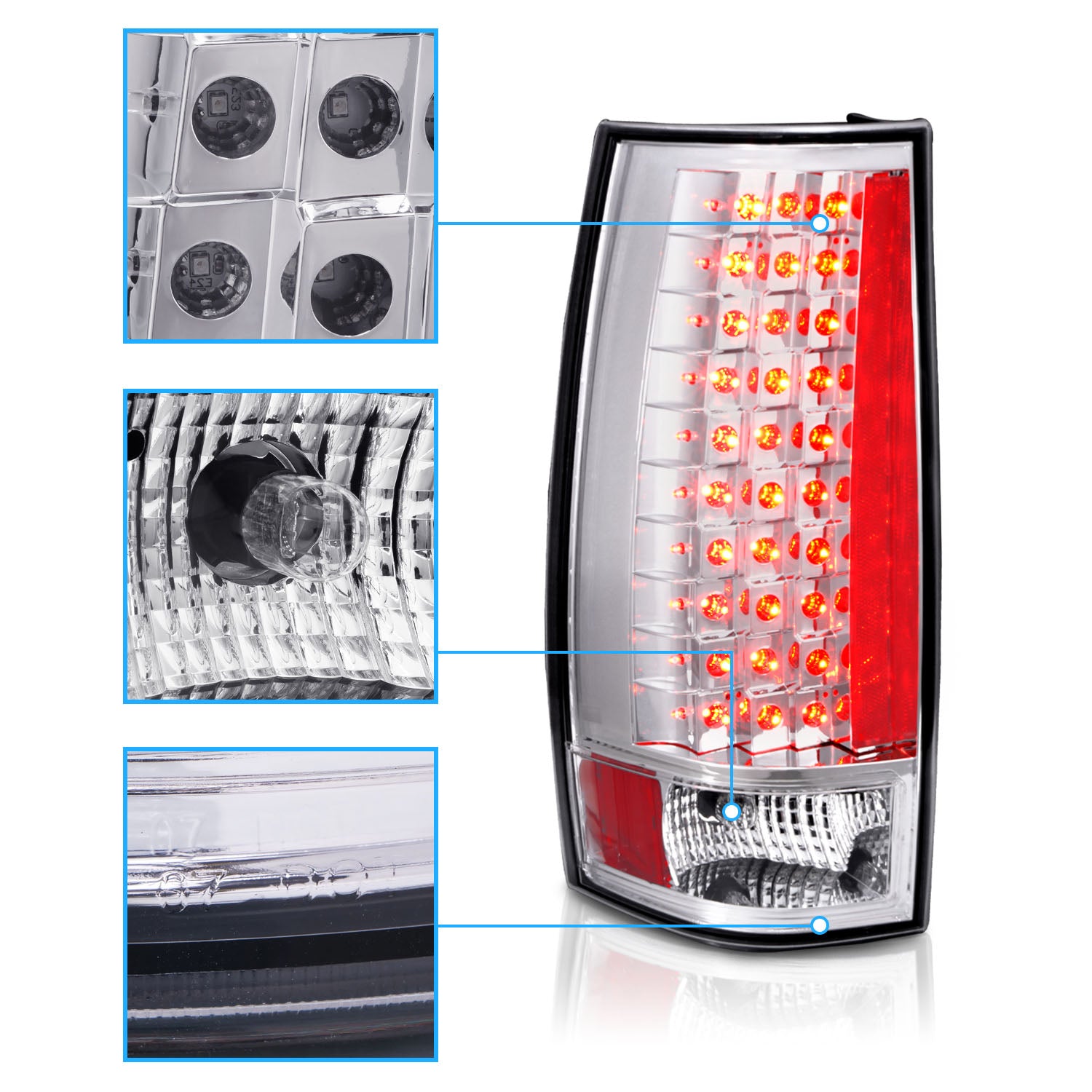 CHEVY TAHOE/SUBURBAN 07-UP LED G4 TAIL LIGHTS ALL CROME (ESCALADE LOOK)