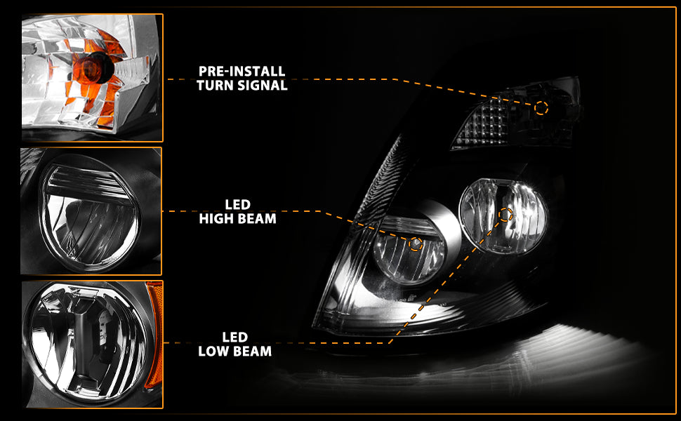 VOLVO VNX/VLN  15-16  LED H.L BLACK AMBER  (LEFT) (VNX 300,430, 630/VNL 300,430,630,670,730,780)