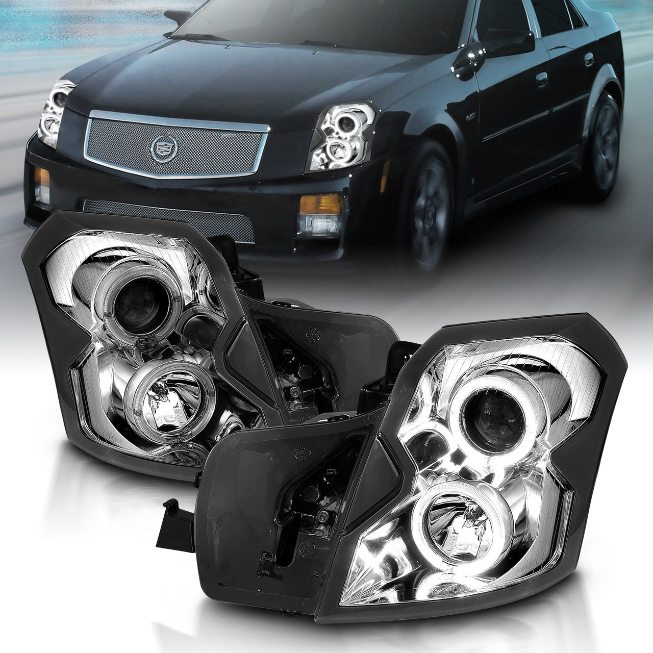 CADILLAC CTS 03-07 PROJECTOR HEADLIGHTS HALO CHROME CLEAR