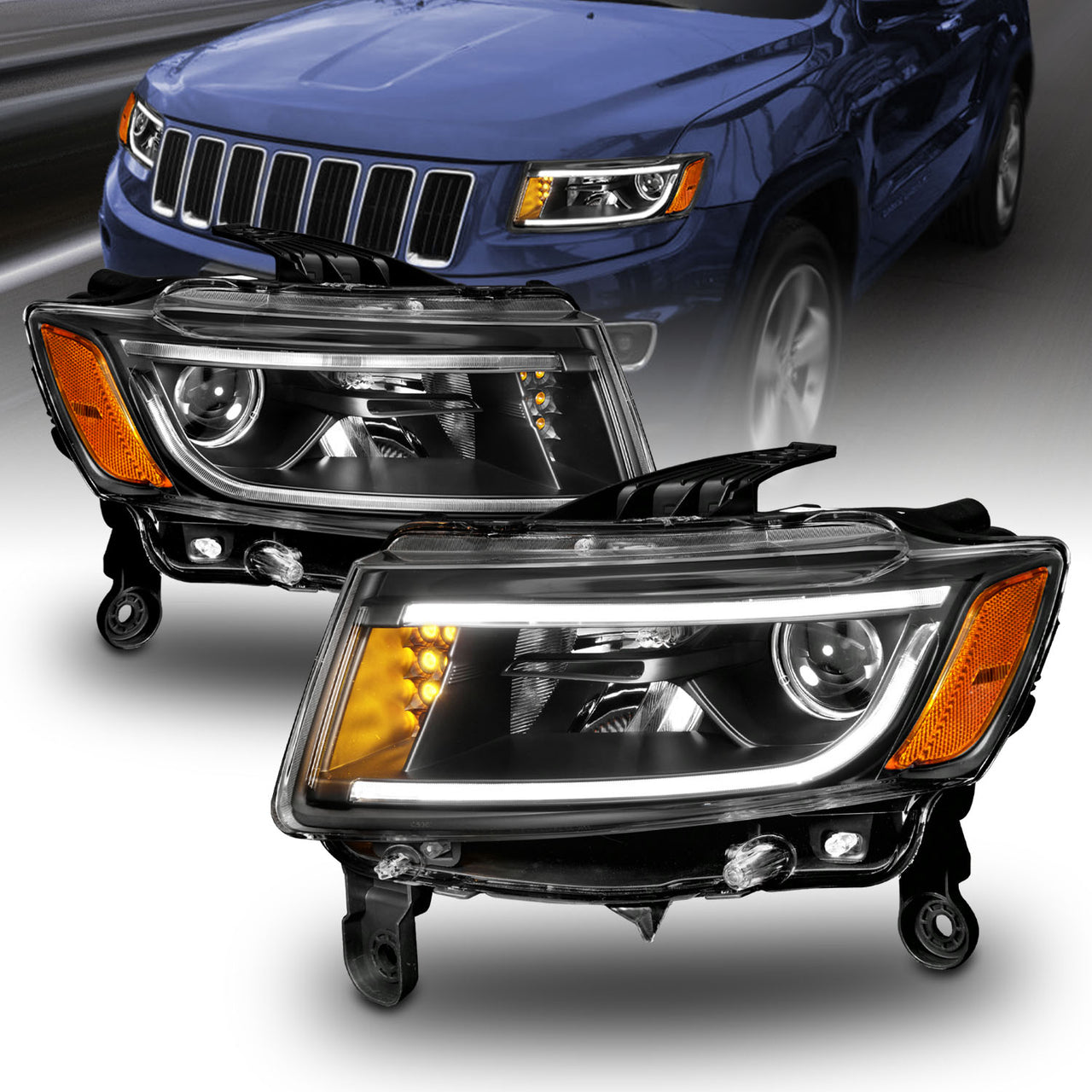 JEEP GRAND CHEROKEE 14 PROJECTOR LIGHT BAR STYLE HEADLIGHTS BLACK CLEAR