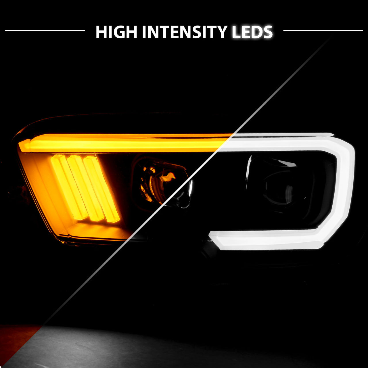 TOYOTA TACOMA 16-23 PROJECTOR LIGHT BAR STYLE SWITCHBACK HEADLIGHTS BLACK AMBER (W/ DRL) (HIGH MODEL)