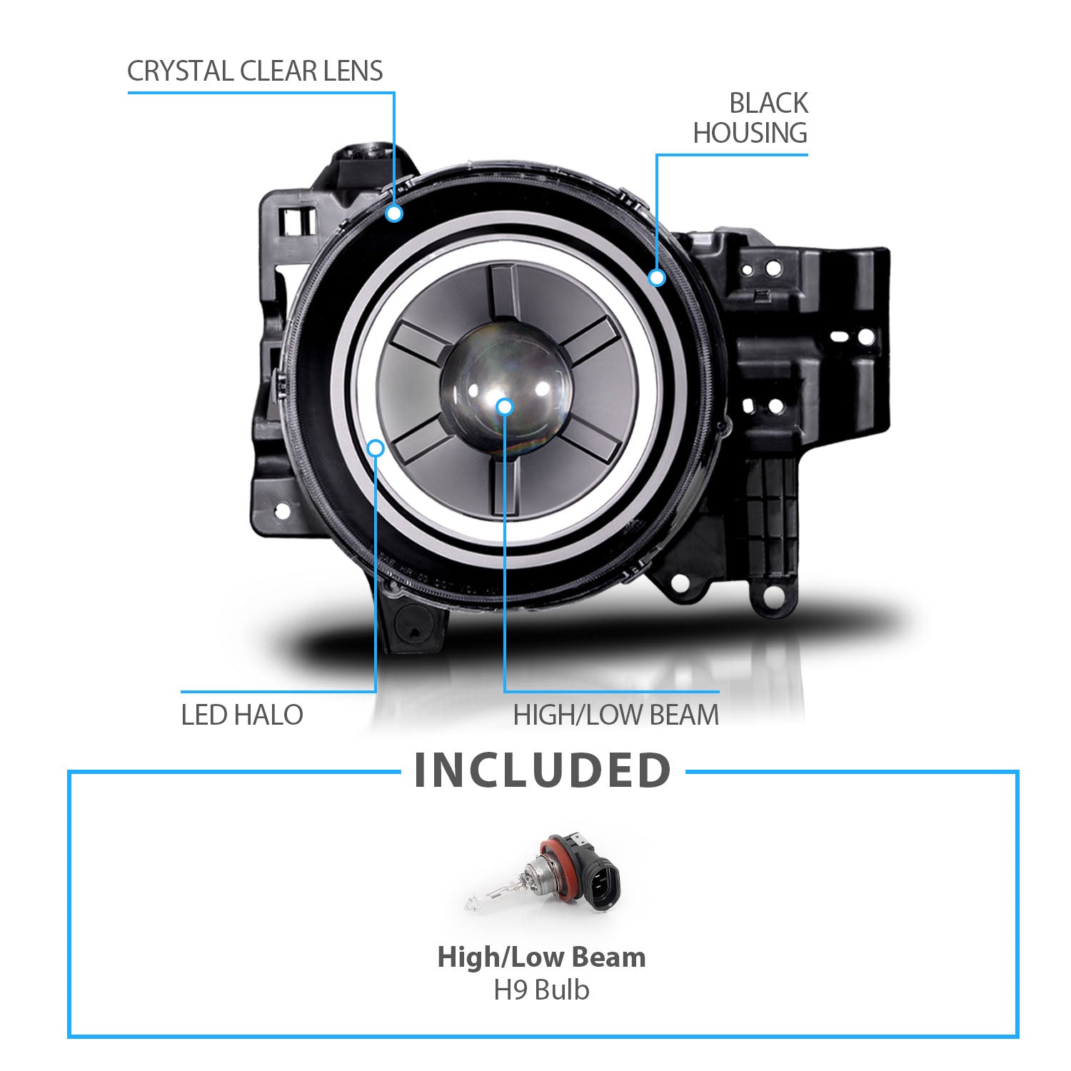 TOYOTA FJ CRUISER 07-14 PROJECTOR HEADLIGHTS BLACK CLEAR (RX HALO)