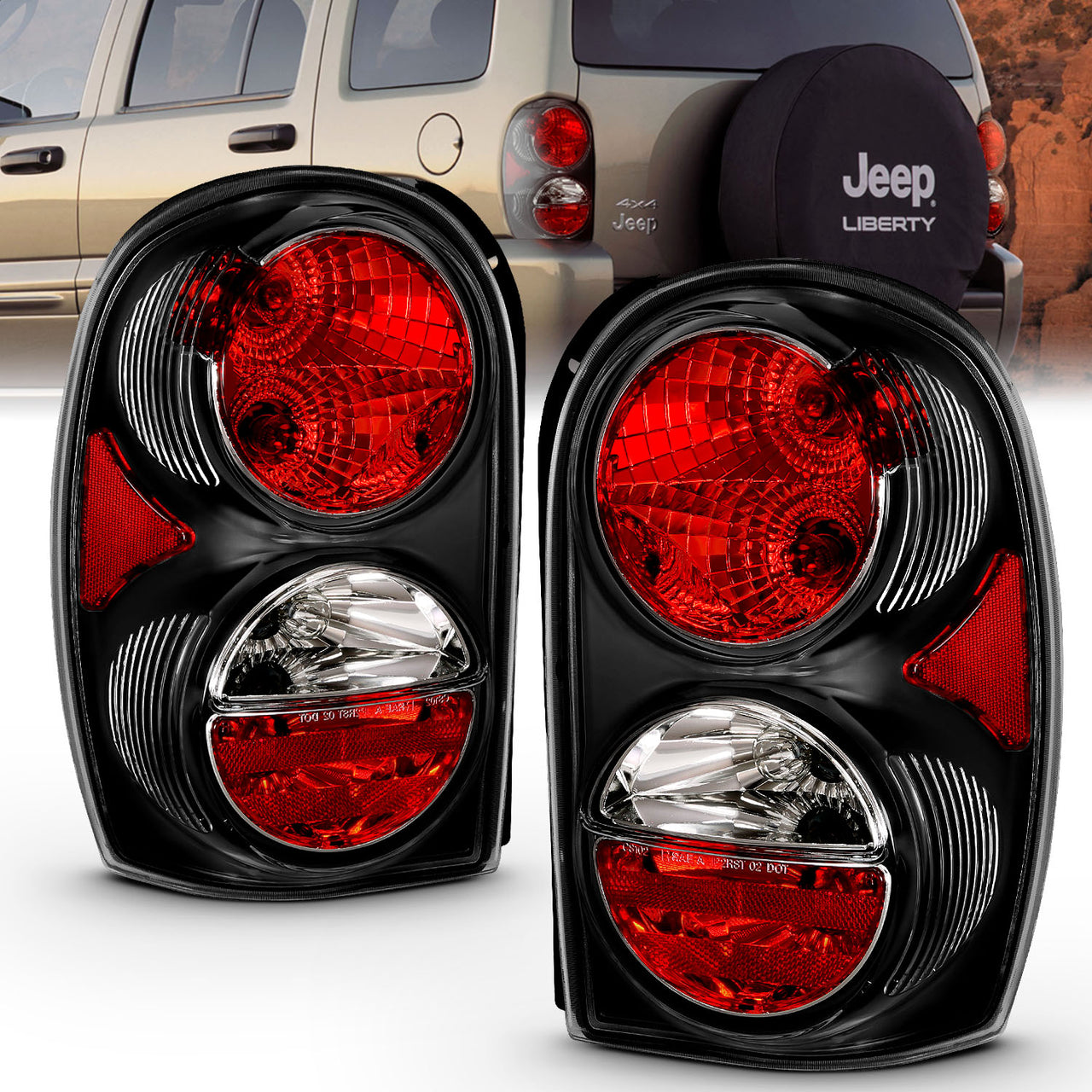 JEEP LIBERTY 02-05 TAIL LIGHTS BLACK