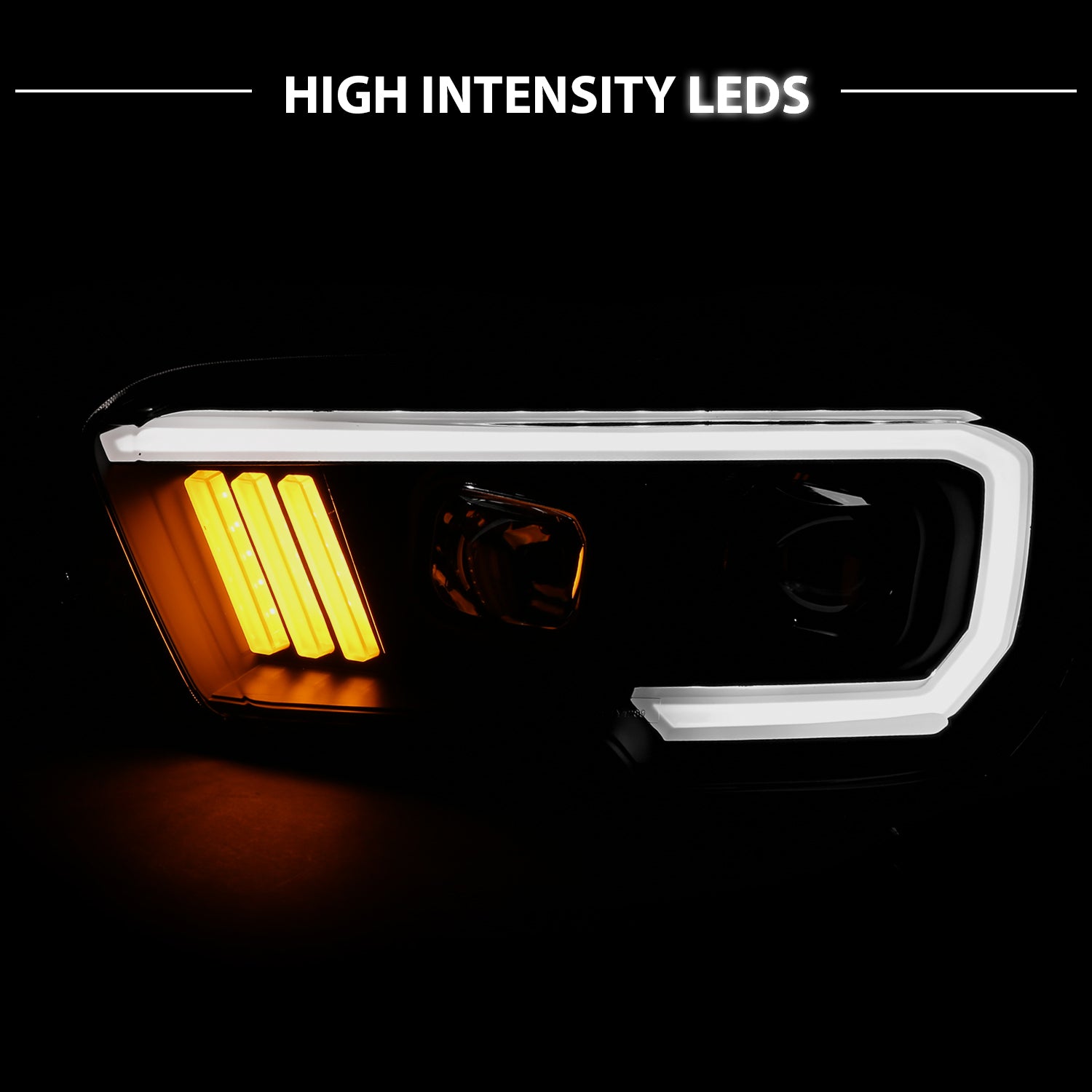 TOYOTA TACOMA 16-23 PROJECTOR LIGHT BAR STYLE HEADLIGHTS BLACK AMBER