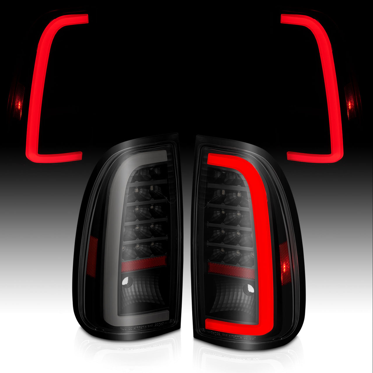 TOYOTA TUNDRA 00-06 LED TAIL LIGHTS BLACK HOUSING SMOKE LENS W/ C LIGHT BAR (STD BED REGULAR CAB, ACCESS CAB)