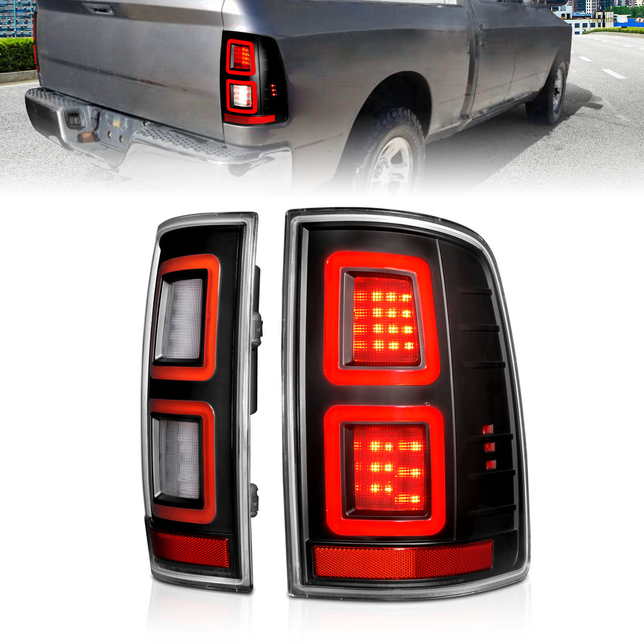 DODGE RAM 09-17 LED TAIL LIGHTS  BLACK  (FOR BULB VERSION ONLY)
