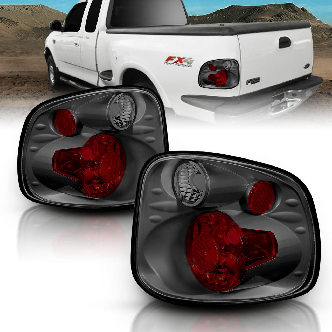 FORD F-SERIES FLARE SIDE 01-03 TAIL LIGHTS VERSION 2 SMOKE
