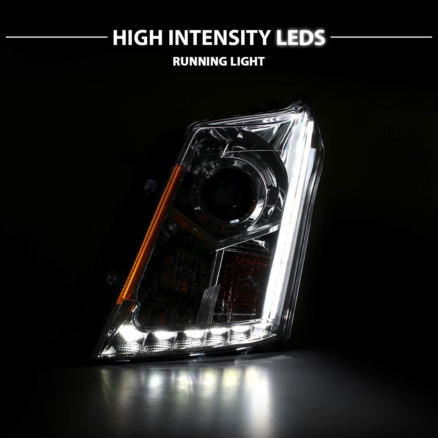 CADILLAC SRX 10-12 PROJECTOR LIGHT BAR STYLE HEADLIGHTS CHROME CLEAR AMBER