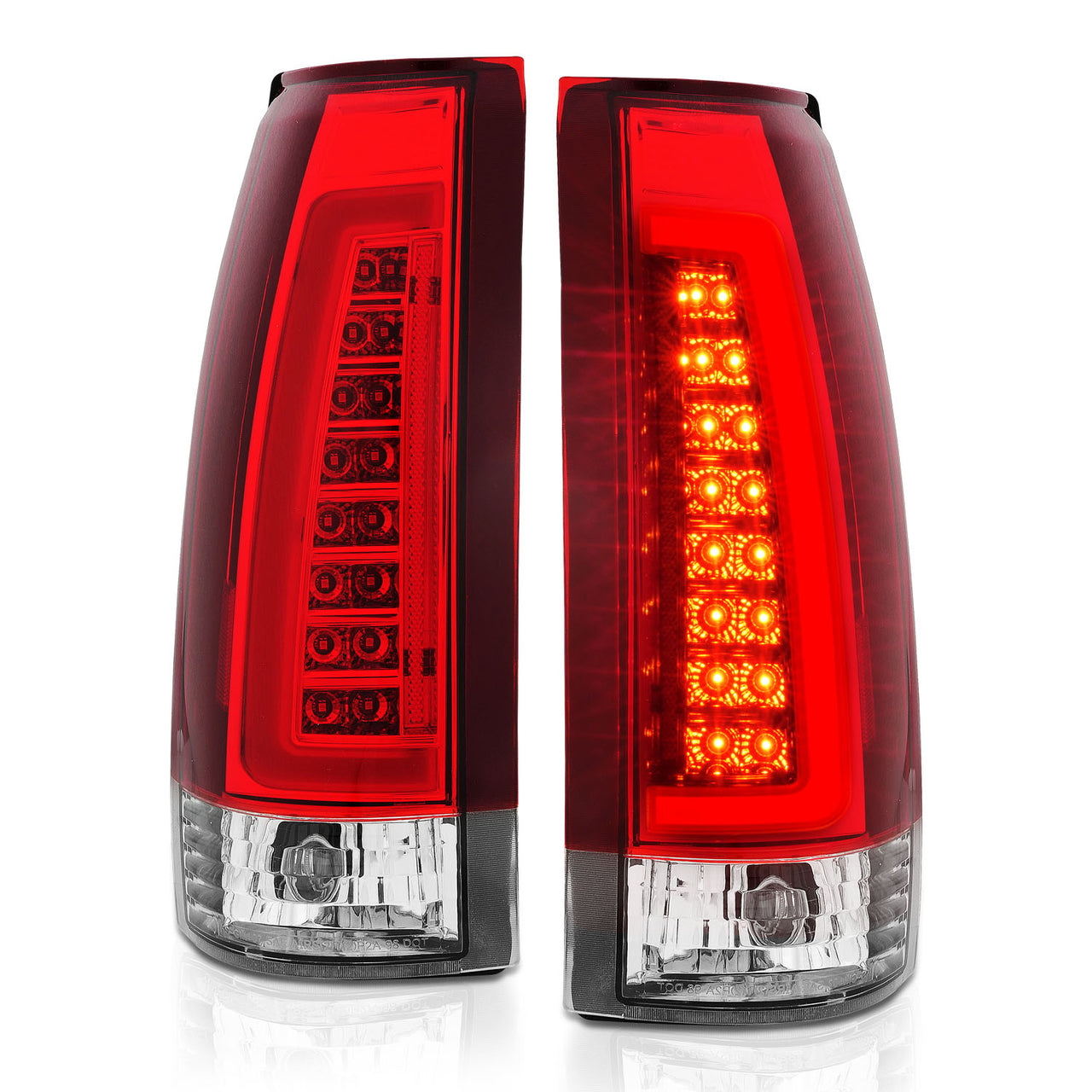 Chevy/GMC C/K 1500/2500/3500 88-99, SUBURBAN/YUKON 92-00, TAHOE 94-00, BLAZER 92-94, CADILLAC ESCALADE 99-00 LED C-BAR TAIL LIGHTS CHROME HOUSING RED/CLEAR LENS W/ C LIGHT BAR