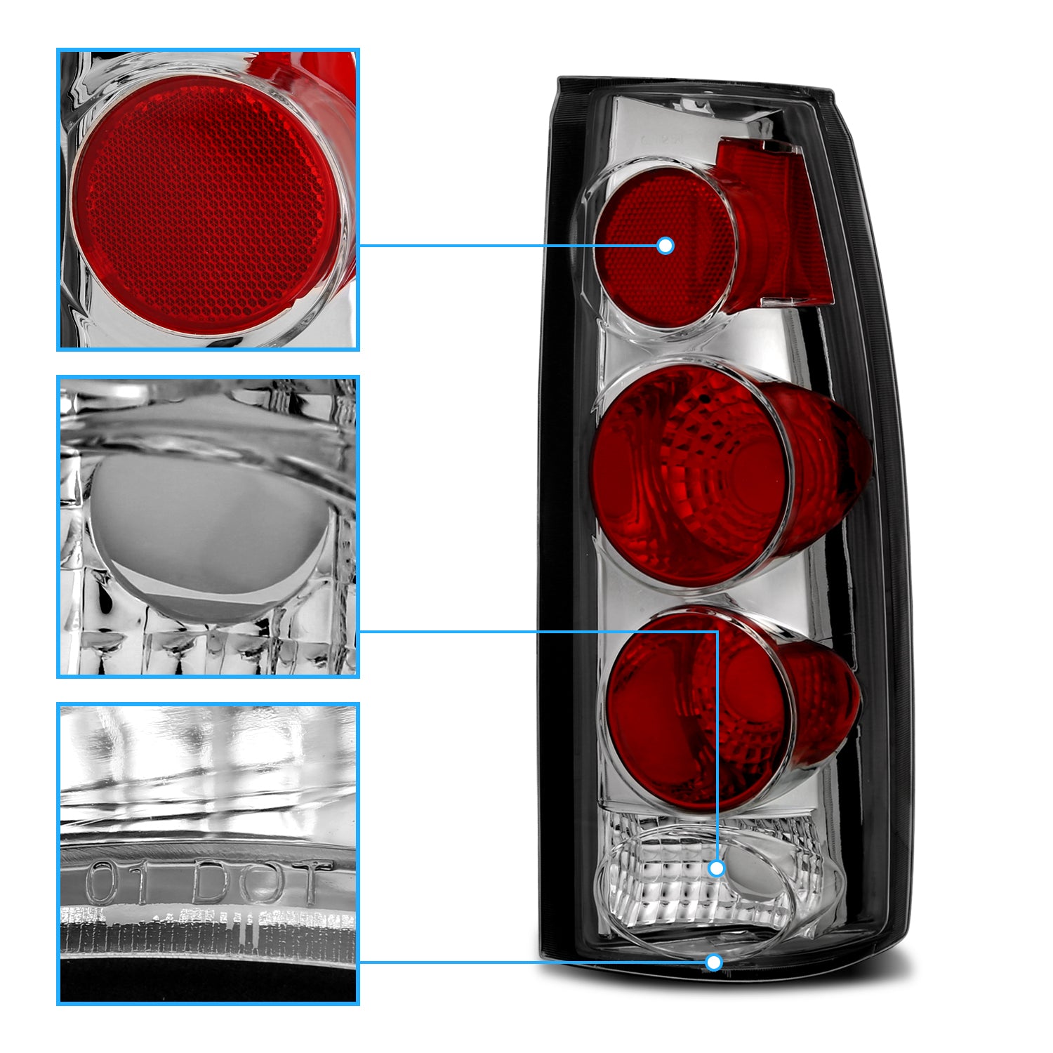 Chevy/GMC C/K 1500/2500/3500 88-99, SUBURBAN/YUKON 92-00, TAHOE 94-00, BLAZER 92-94, CADILLAC ESCALADE 99-00 TAIL LIGHTS 3D STYLE CHROME