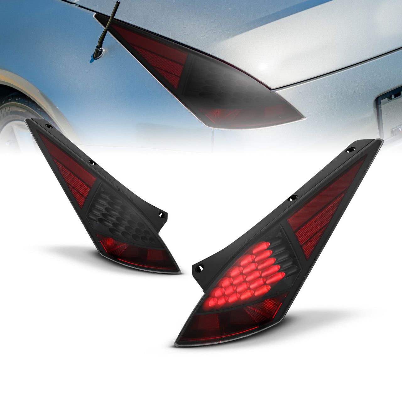 NISSAN 350Z 03-06 LED TAIL LIGHTS ALL BLACK HOUSING SMOKE LENS