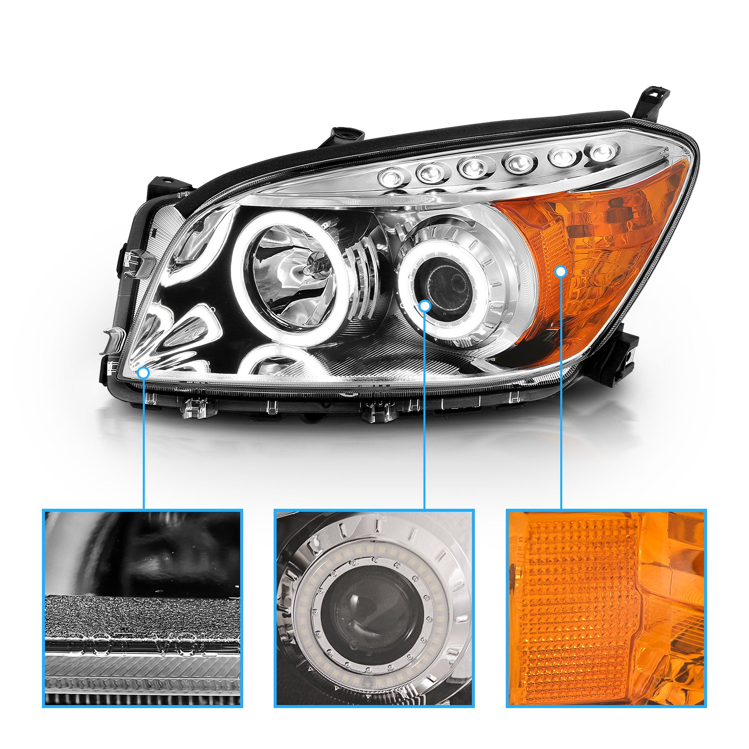 TOYOTA RAV-4 06-08 PROJECTOR HEADLIGHTS CHROME CLEAR AMBER (RX HALO)