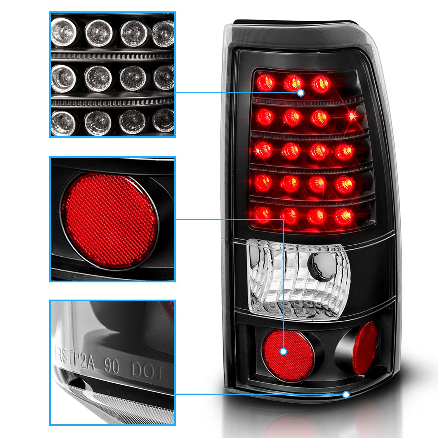 GMC SIERRA 99-07/CHEVY SILVERADO 99-03 (1500/2500 SERIES 99-02 & 3500 SERIES 2003) LED TAIL LIGHTS BLACK (3 HOLE)