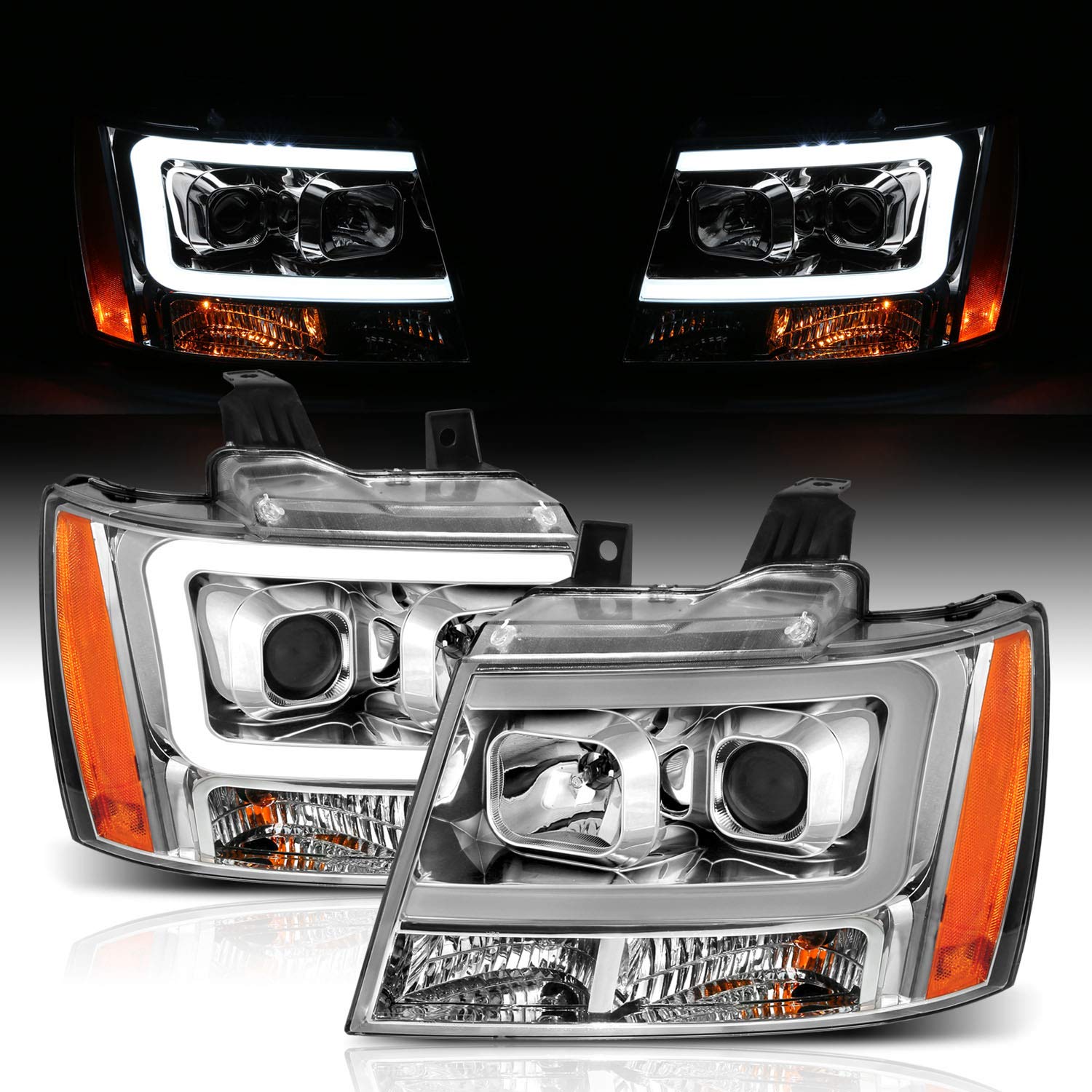 CHEVY TAHOE/SUBURBAN/AVALANCHE 07 PROJECTOR HEADLIGHTS G2 CHROME CLEAR AMBER