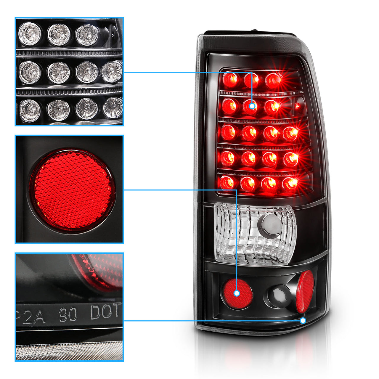 CHEVY SILVERADO 03-07 (1500/2500 SERIES 2003 & 1500/2500/3500 SRW SERIES 04-07) LED TAIL LIGHTS BLACK (4 HOLE)