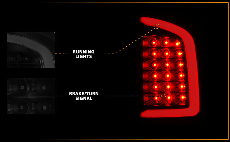DODGE RAM 1500 02-05 / 2500/3500 02-06 LED TAIL LIGHTS BLACK HOUSING SMOKE LENS W/ C LIGHT BAR