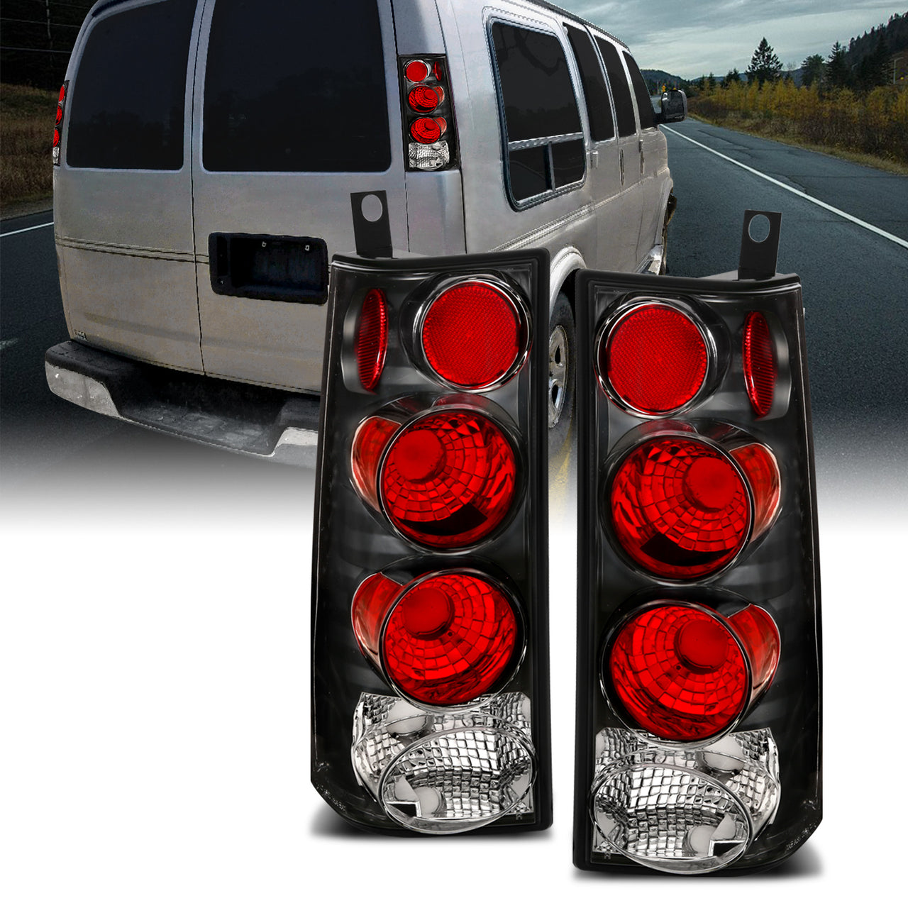 GMC SAVANA 03-05 TAIL LIGHTS BLACK