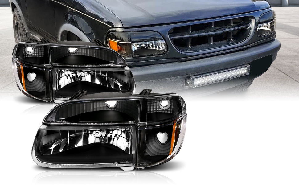 FORD EXPLORER 95-01 CRYSTAL HEADLIGHTS BLACK AMBER