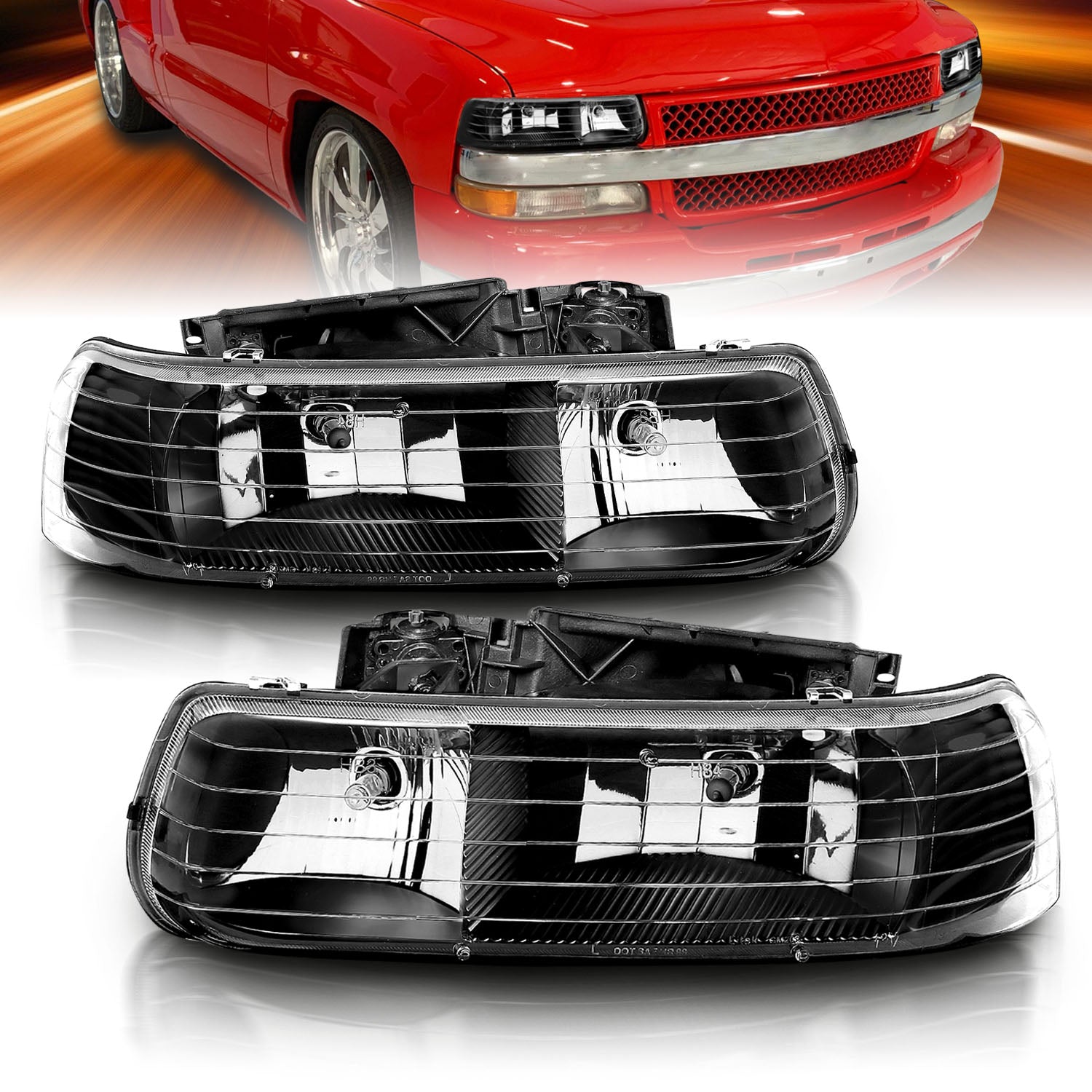 CHEVY SILVERADO 99-02 BLACK HEADLIGHTS