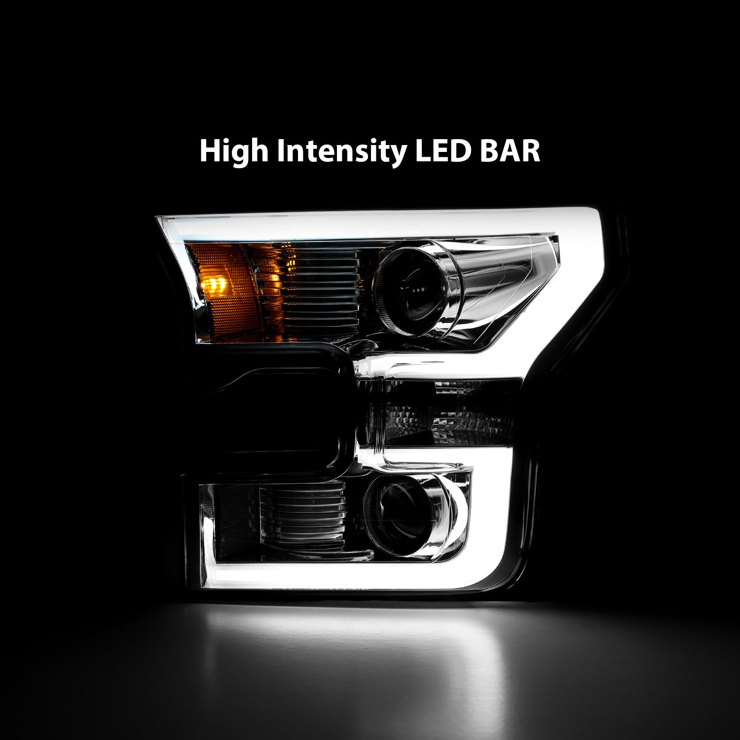 FORD F-150 15-17 PROJECTOR LIGHT BAR STYLE HEADLIGHTS CHROME CLEAR AMBER