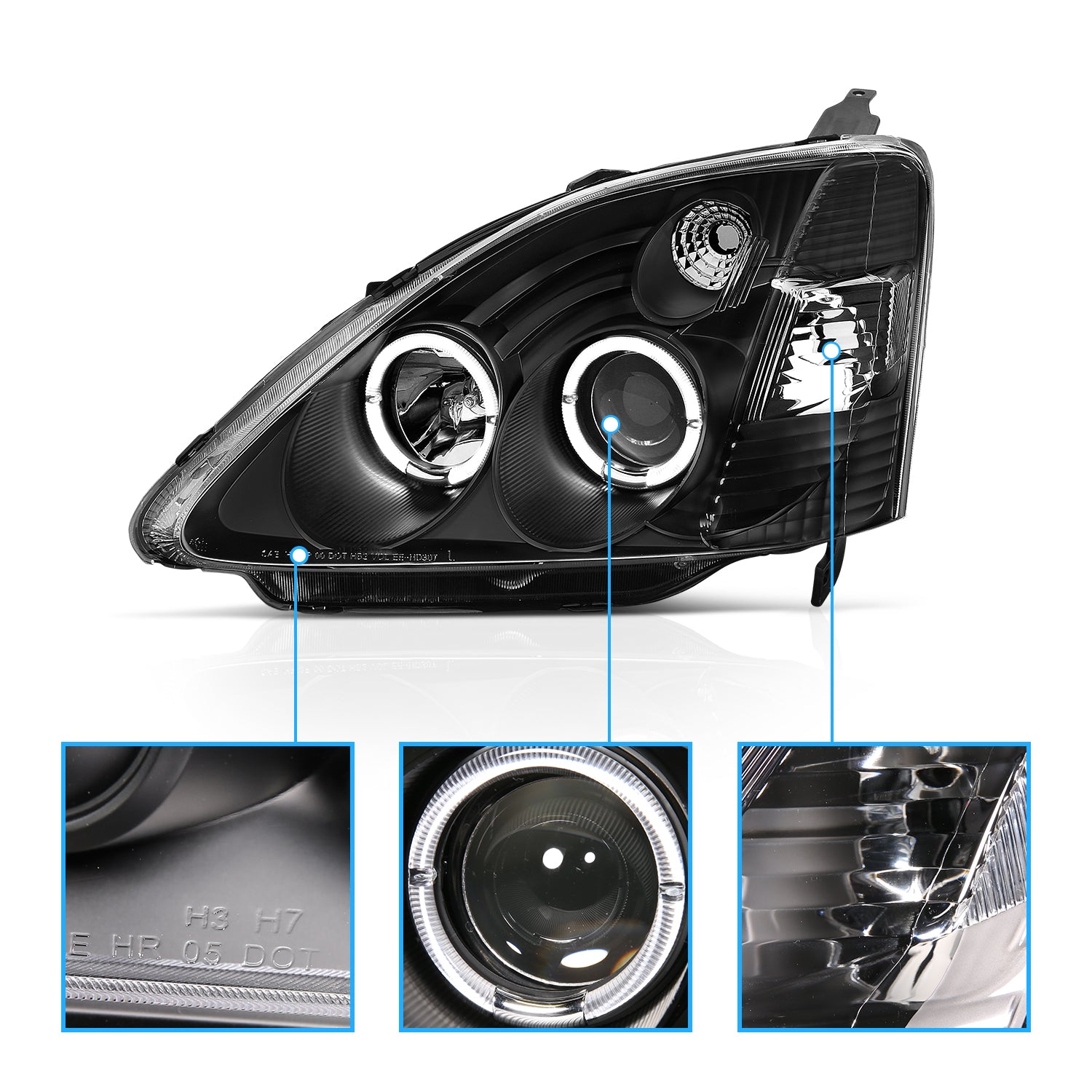 HONDA CIVIC 02-04 3DR PROJECTOR HEADLIGHTS HALO BLACK CLEAR