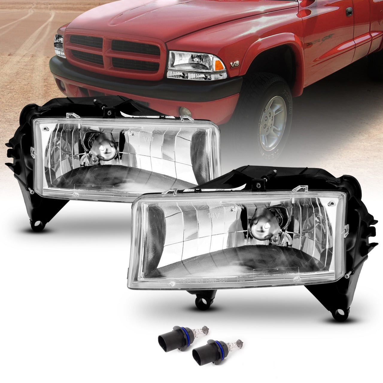 DODGE DAKOTA/DURANGO 97-04/98-03 CRYSTAL HEADLIGHTS CHROME
