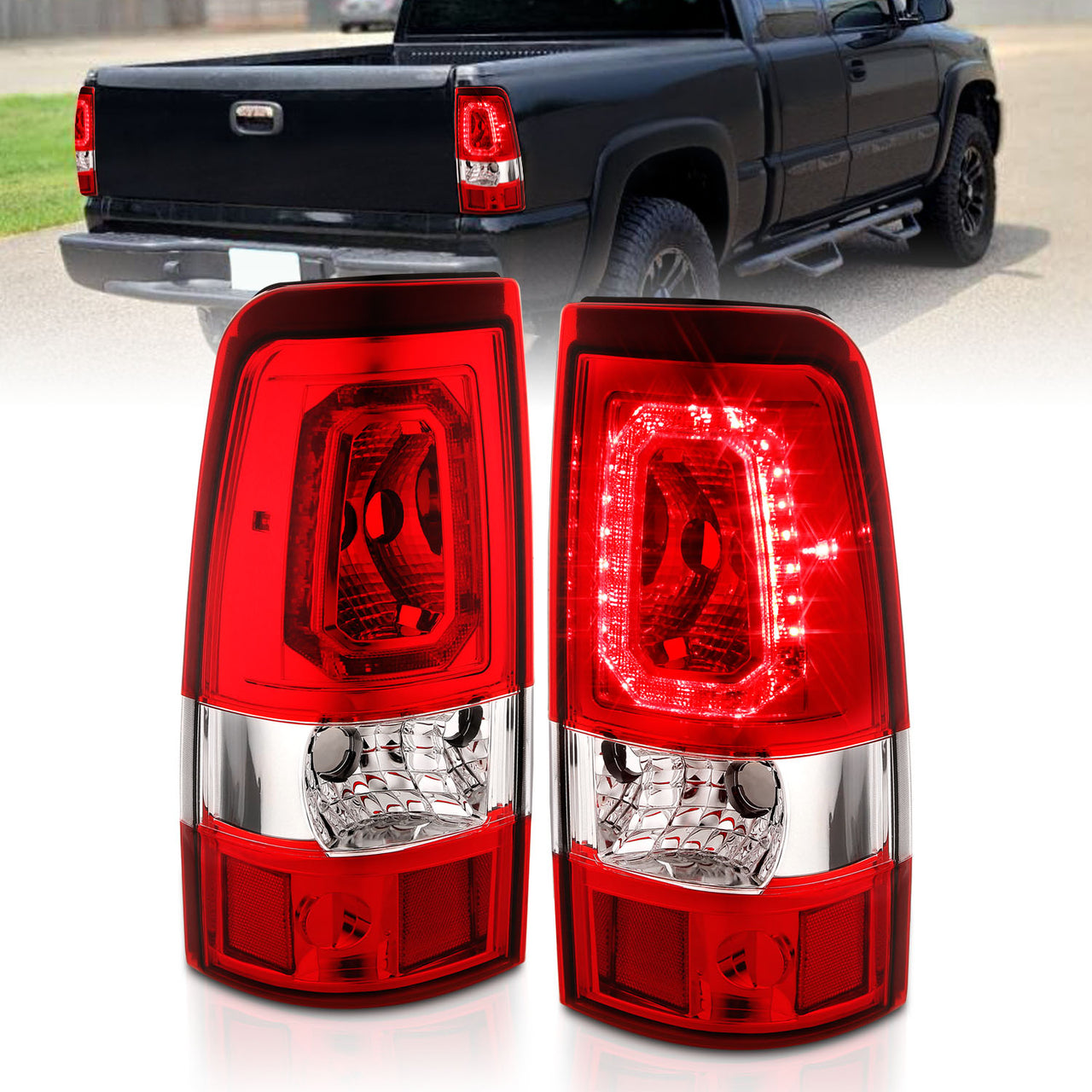 CHEVY SILVERADO 03-07 (1500/2500 SERIES 2003 & 1500/2500/3500 SRW SERIES 04-07) LED TAIL LIGHTS RED COLOR LIGHT BAR RED LENS (3 HOLE)