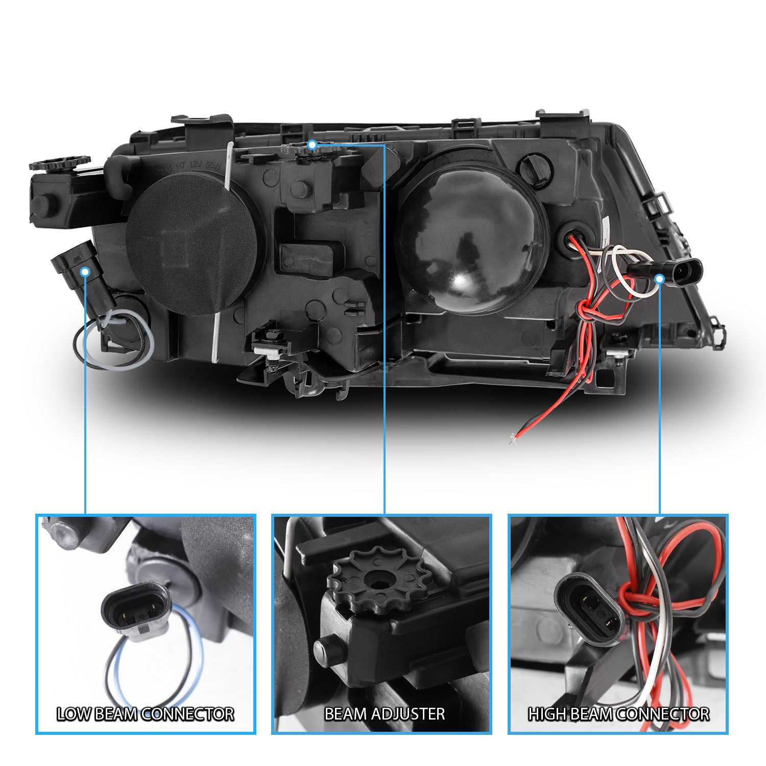 BMW 3 SERIES E46 02-05 4DR PROJECTOR HEADLIGHTS HALO BLACK CLEAR