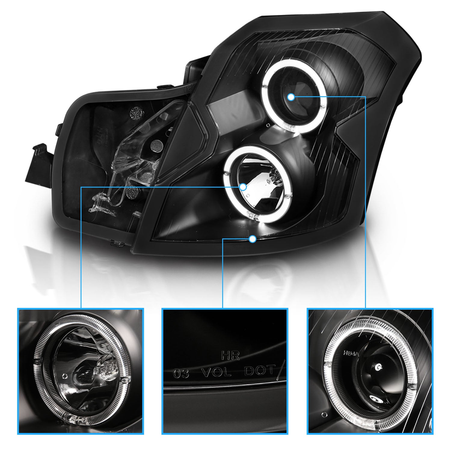 CADILLAC CTS 03-07 PROJECTOR HEADLIGHTS HALO BLACK CLEAR