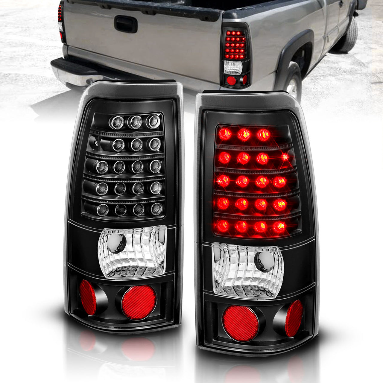 GMC SIERRA 99-07/CHEVY SILVERADO 99-03 (1500/2500 SERIES 99-02 & 3500 SERIES 2003) LED TAIL LIGHTS BLACK (3 HOLE)