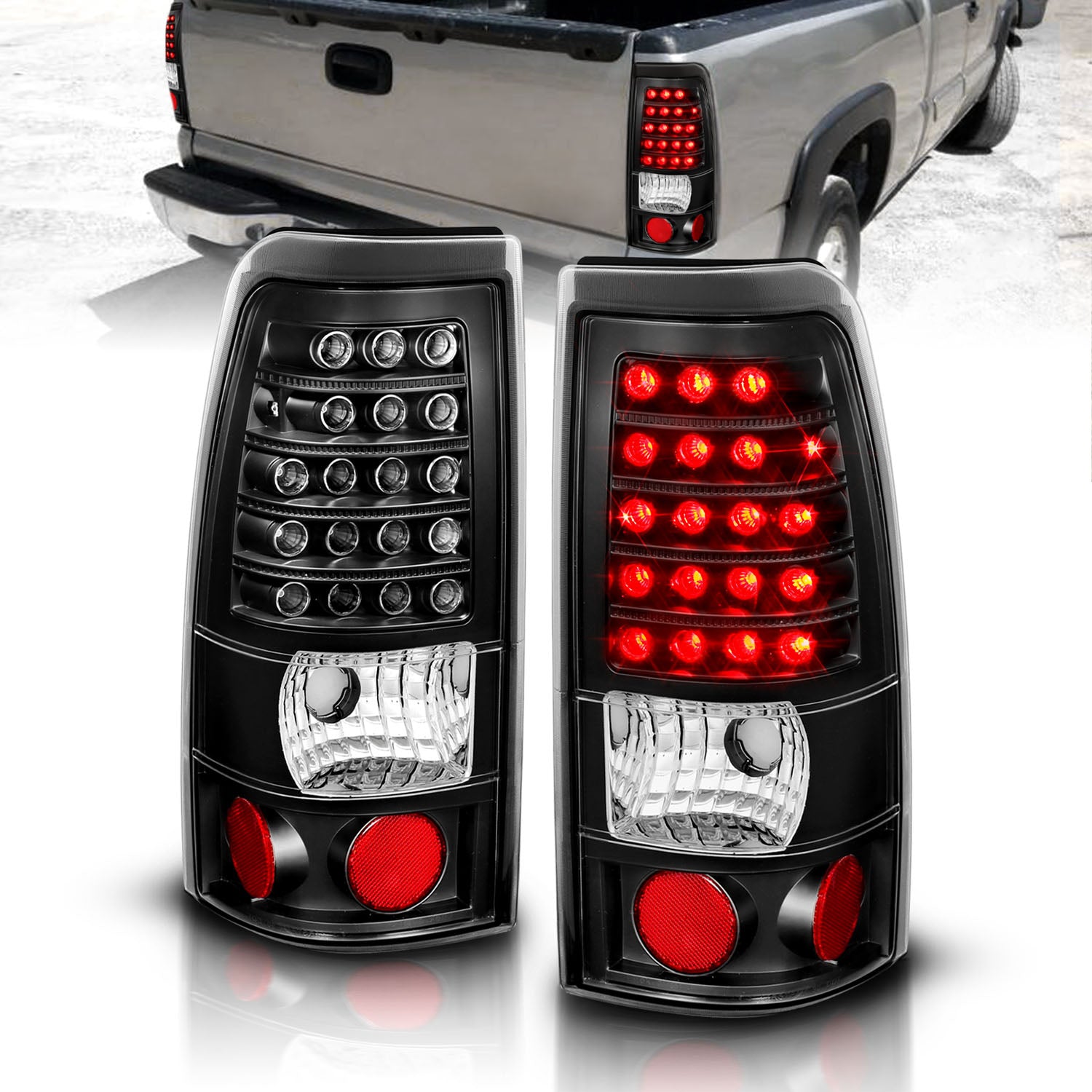 GMC SIERRA 99-07/CHEVY SILVERADO 99-03 (1500/2500 SERIES 99-02 & 3500 SERIES 2003) LED TAIL LIGHTS BLACK (3 HOLE)