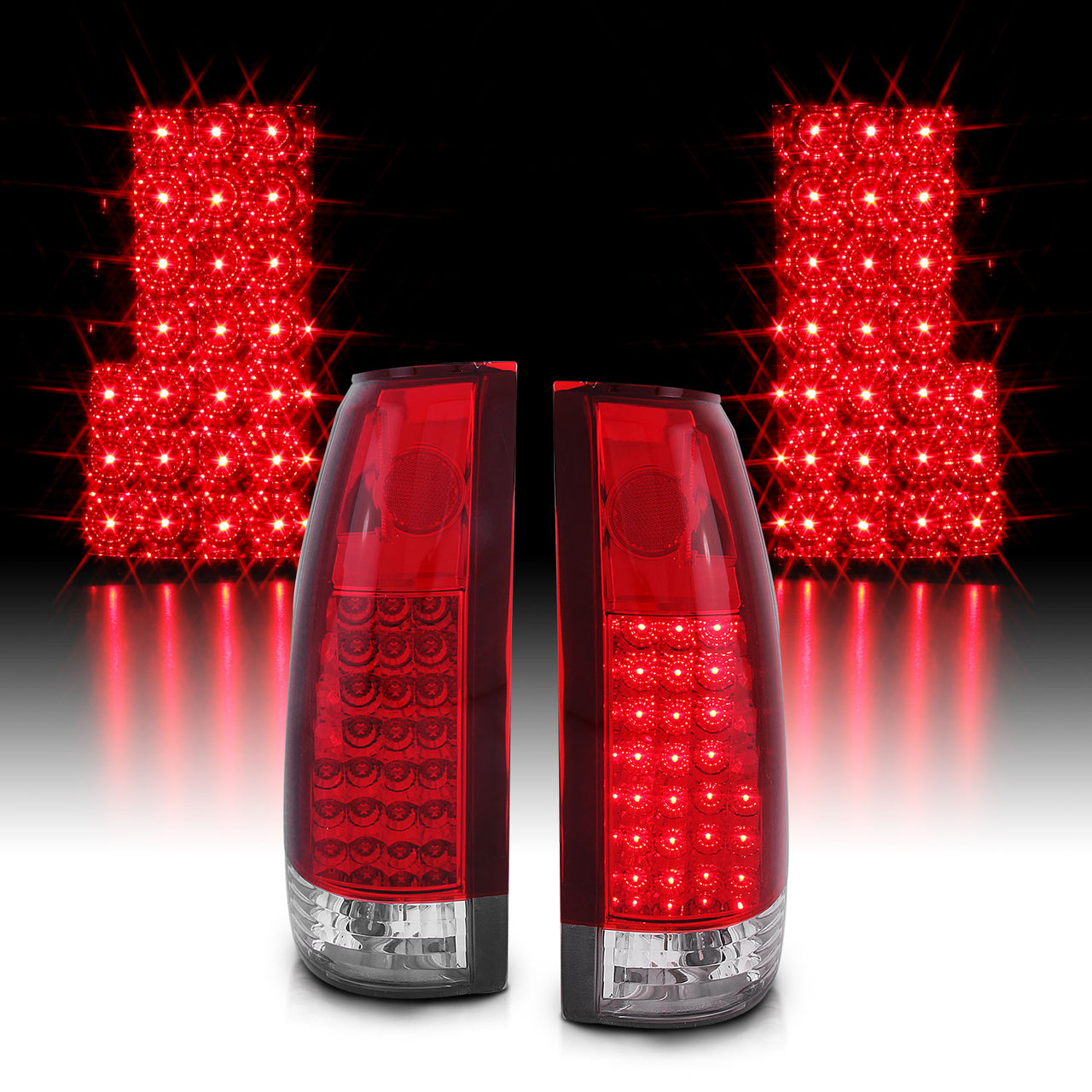 CHEVY /GMC C/K 1500/2500/3500 88-99, SUBURBAN/YUKON 92-00, TAHOE 94-00, BLAZER 92-94, CADILLAC ESCALADE 99-00 LED TAIL LIGHTS CHROME HOUSING RED LENS G2