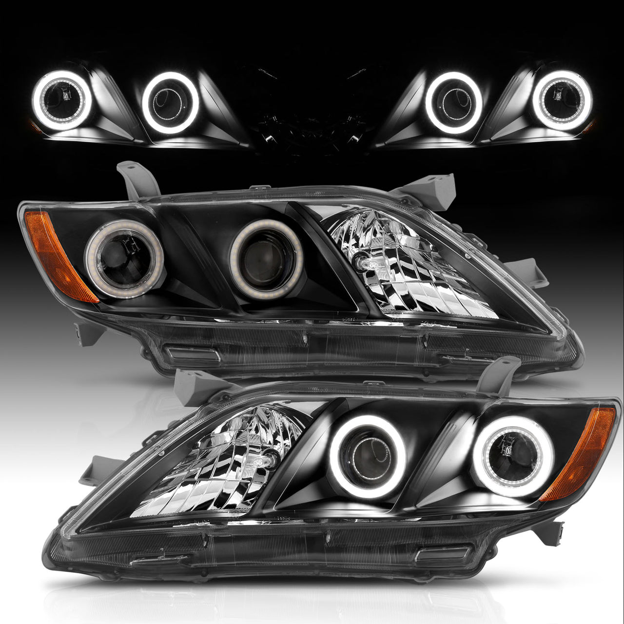TOYOTA CAMRY 07-09 PROJECTOR HEADLIGHTS HALO BLACK CLEAR AMBER (RX HALO)