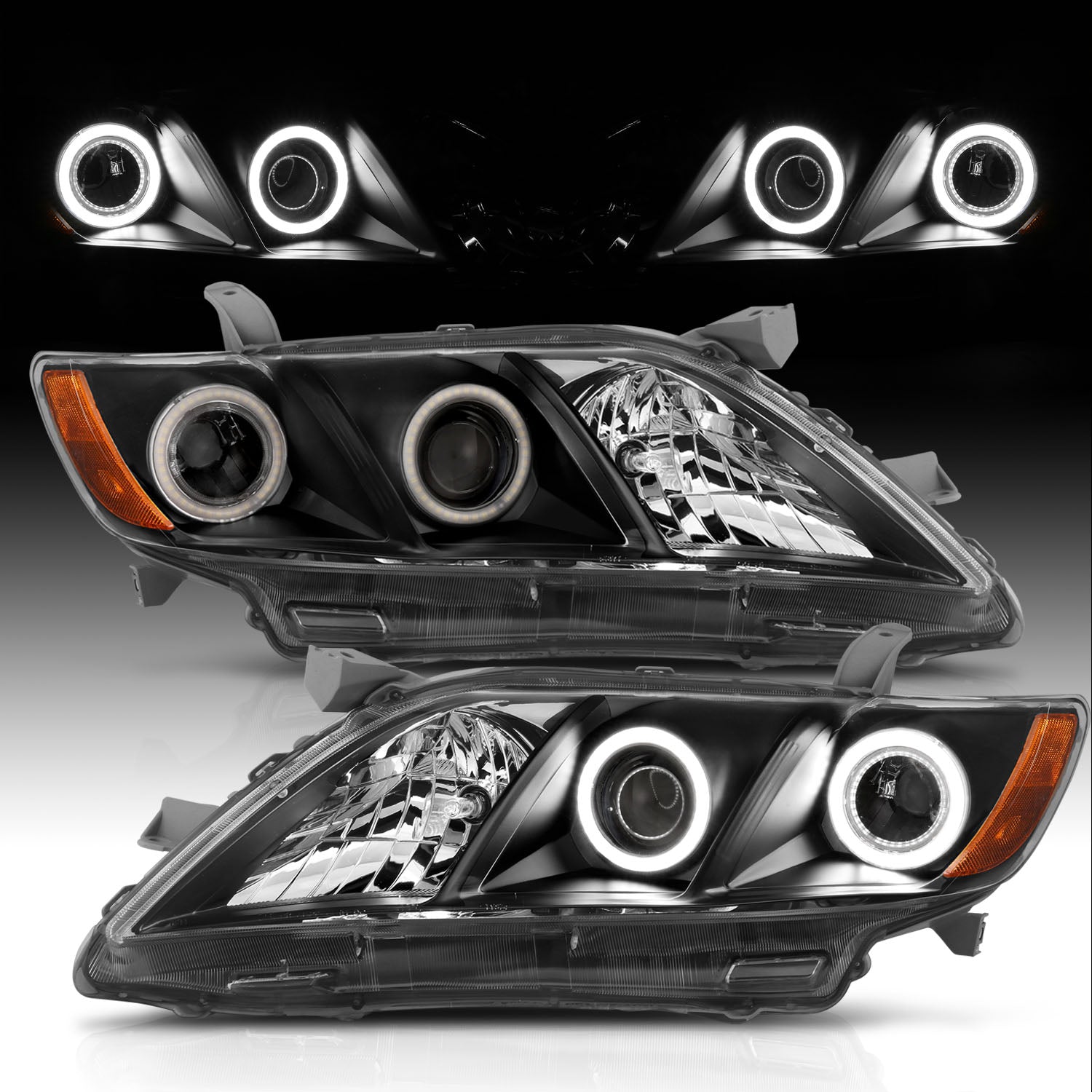 TOYOTA CAMRY 07-09 PROJECTOR HEADLIGHTS HALO BLACK CLEAR AMBER (RX HALO)