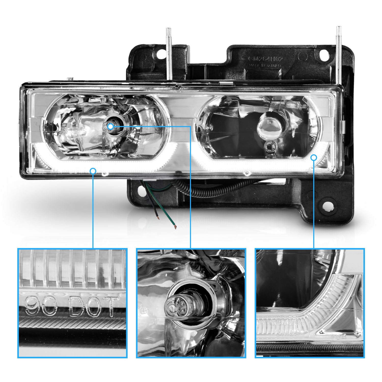 CHEVY FULLSIZE 88-98 LOW-BROW STYLE CRYSTAL HEADLIGHTS CHROME CLEAR