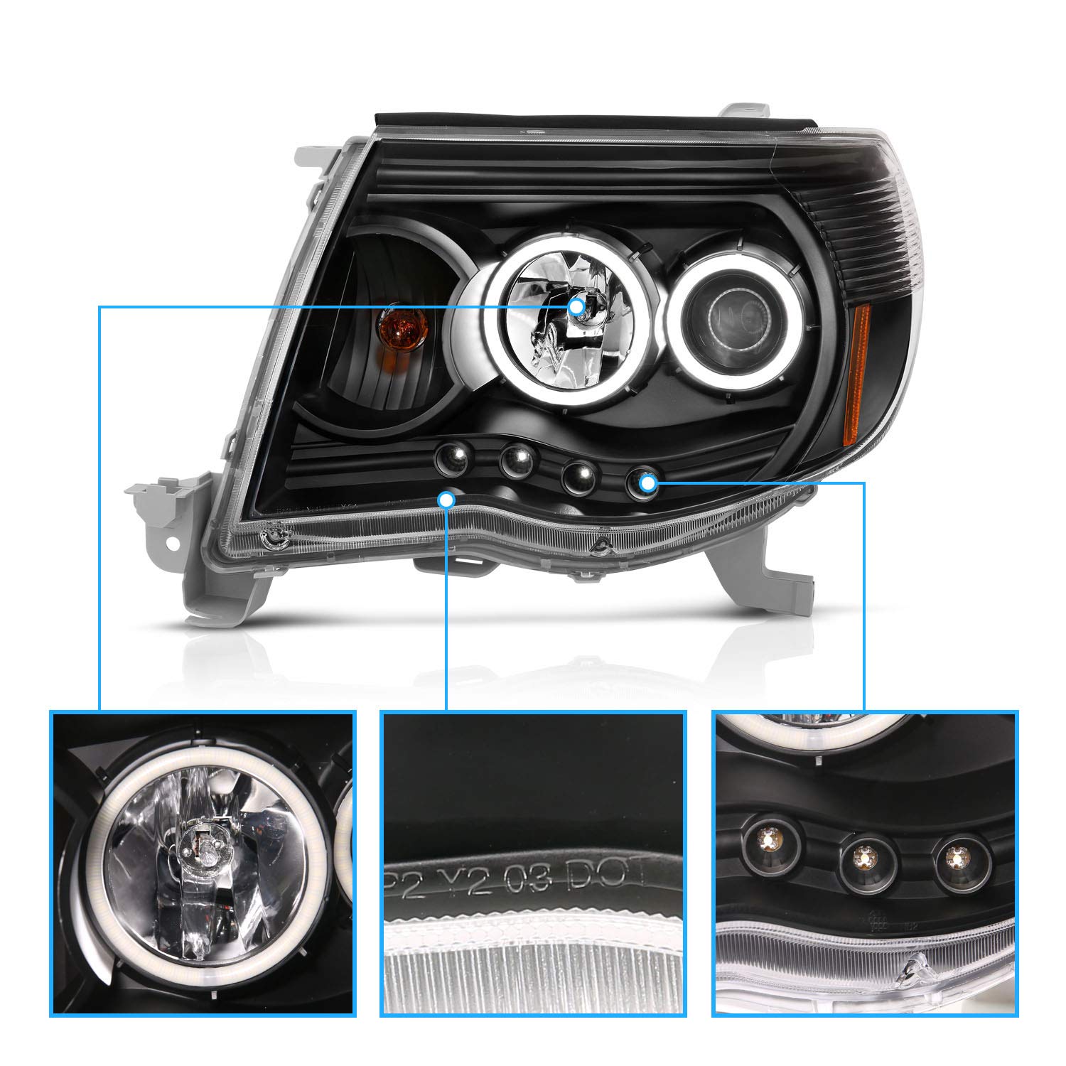 TOYOTA TACOMA 05-11 PROJECTOR HEADLIGHTS W/O CCFL BAR BLACK AMBER (RX HALO)