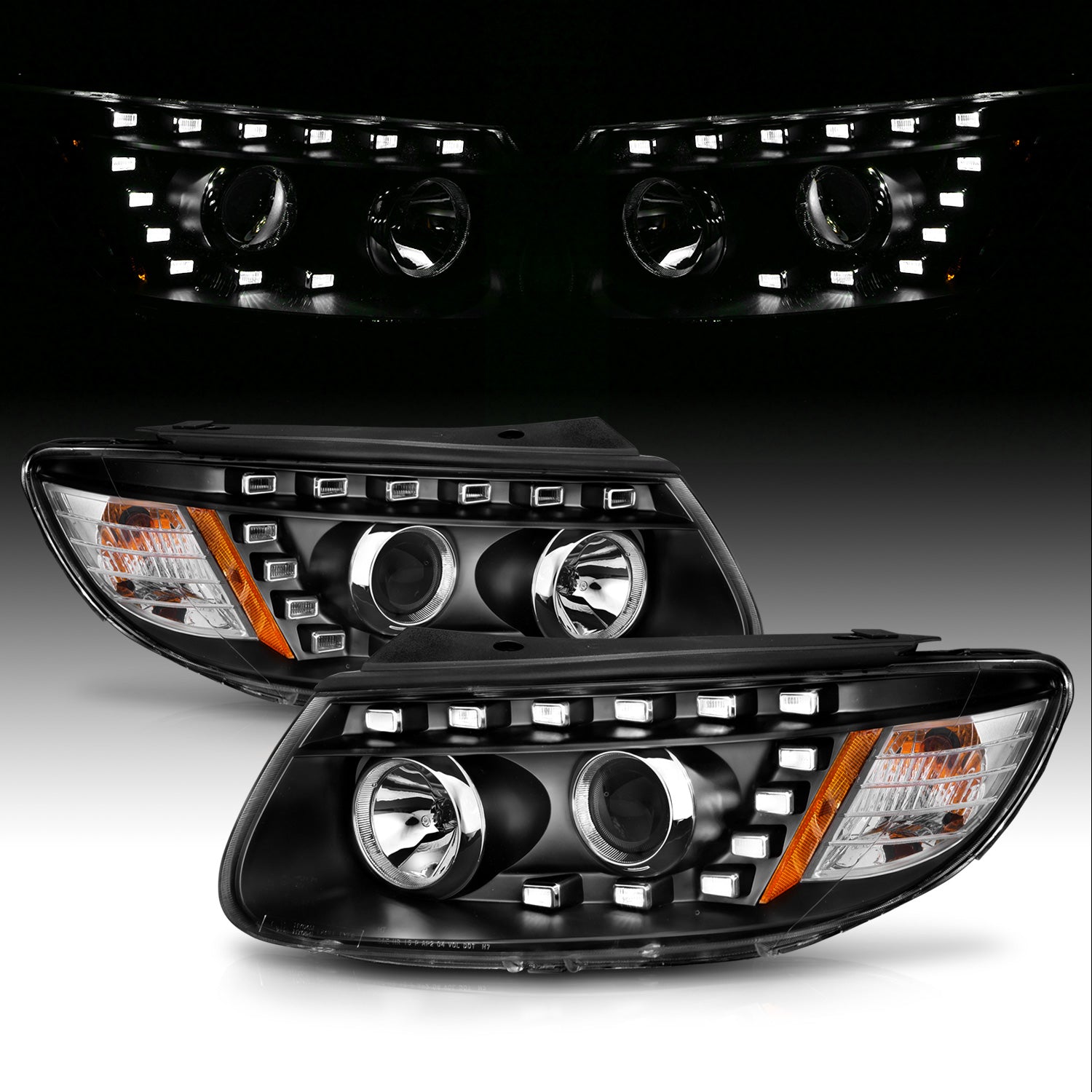 HYUNDAI SANTA FE PROJECTOR HEADLIGHTS BLACK AMBER (ONLY FITS MODELS BEFORE 7/11/2007)