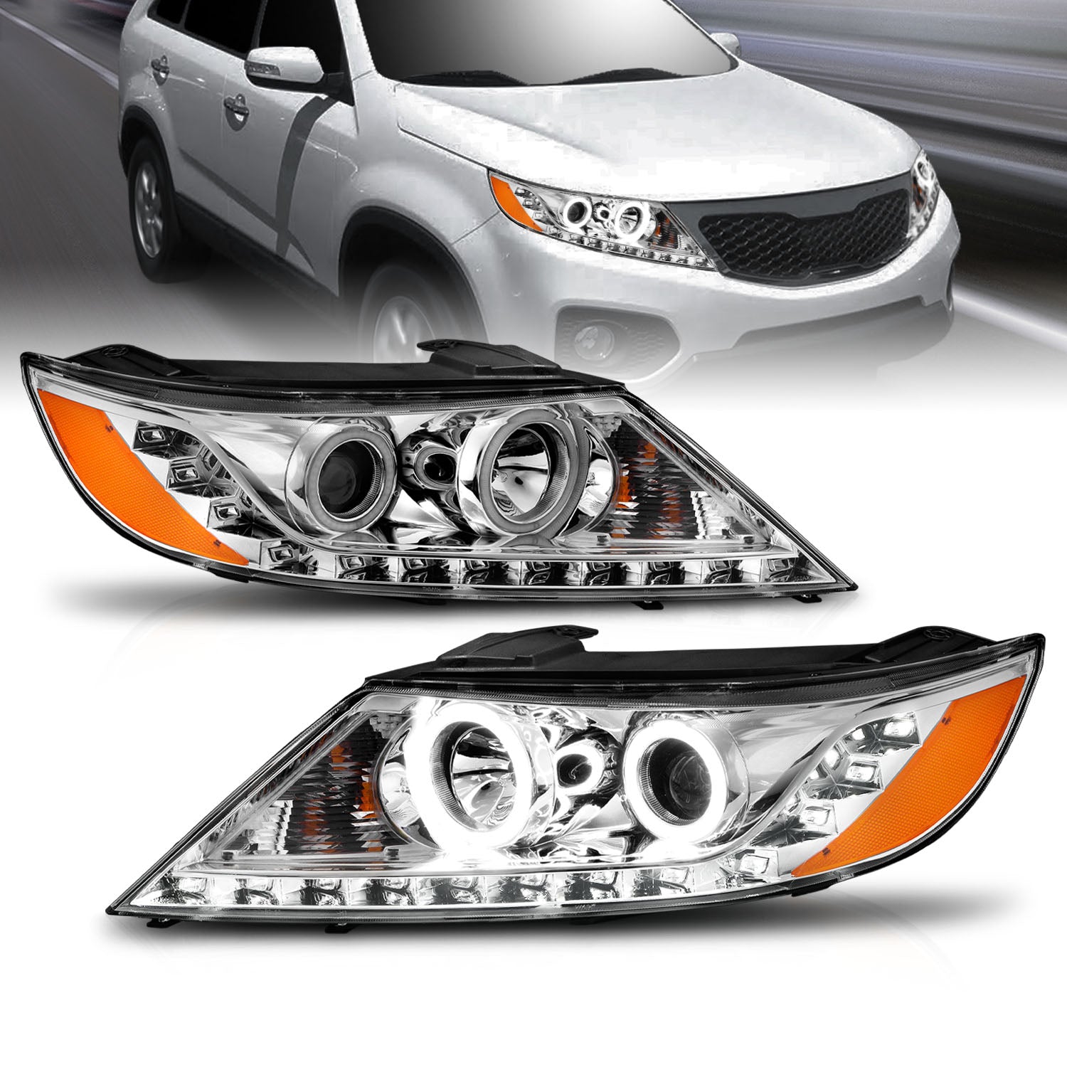 KIA SORENTO 2011 PROJECTOR HEADLIGHTS HALO CHROME CLEAR AMBER (RX HALO)