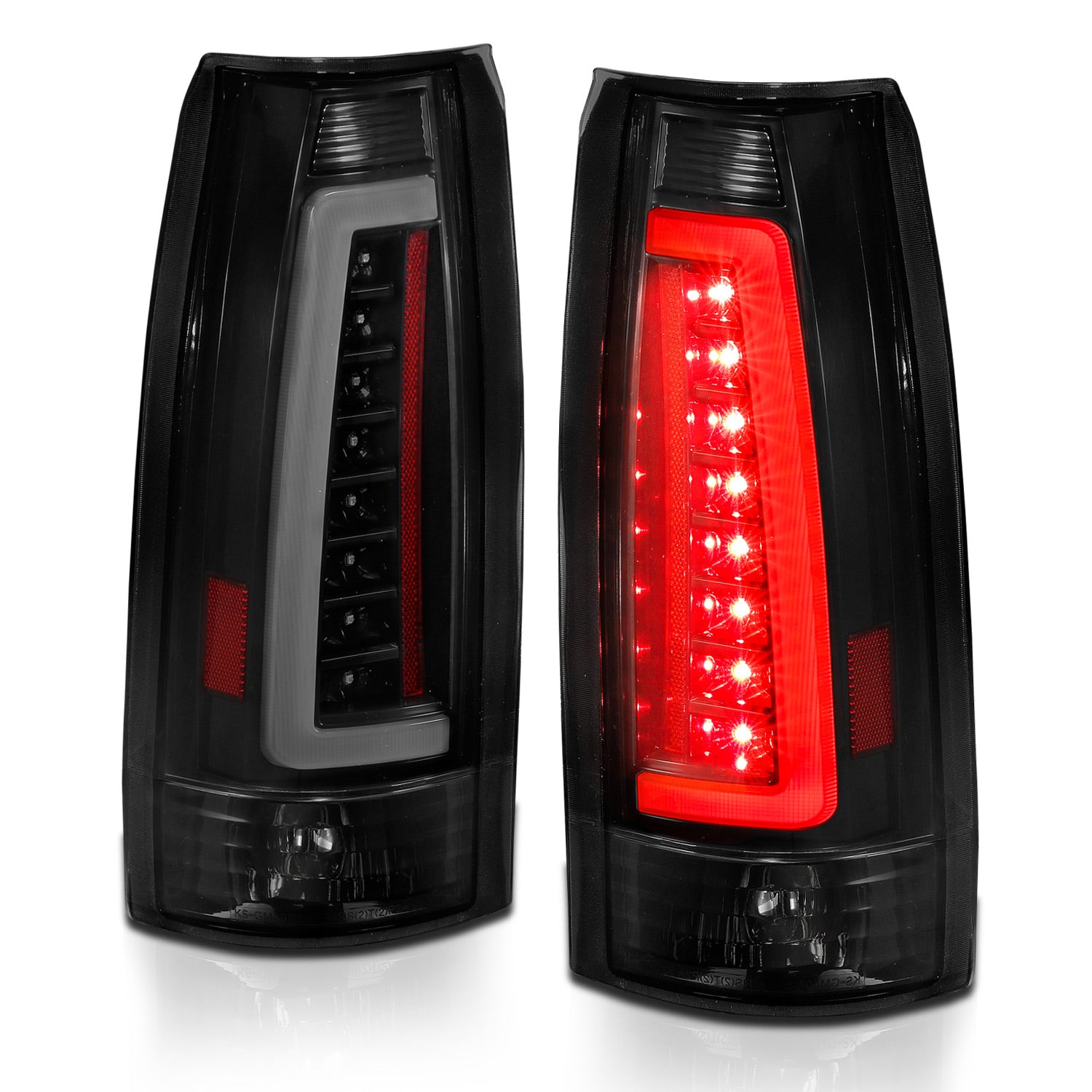 Chevy/GMC C/K 1500/2500/3500 88-99, SUBURBAN/YUKON 92-00, TAHOE 94-00, BLAZER 92-94, CADILLAC ESCALADE 99-00 LED C-BAR TAIL LIGHTS BLACK HOUSING SMOKE LENS