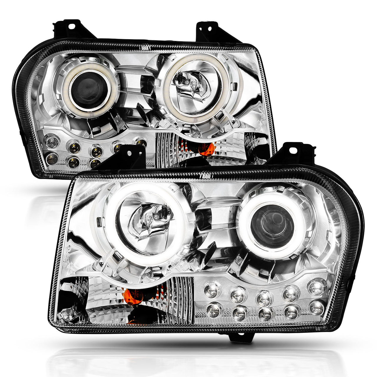 CHRYSLER 300 (05:2.7L,3.5L ENG)/(07-10:W/O DELAY OPTION) 05-10 PROJECTOR HEADLIGHTS HALO LED CHROME (RX HALO)