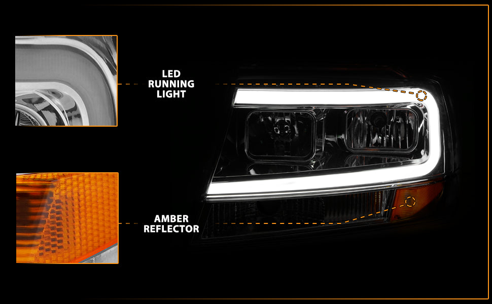 JEEP GRAND CHEROKEE 99-04 HEADLIGHTS CHROME AMBER (W/ C LIGHT BAR)