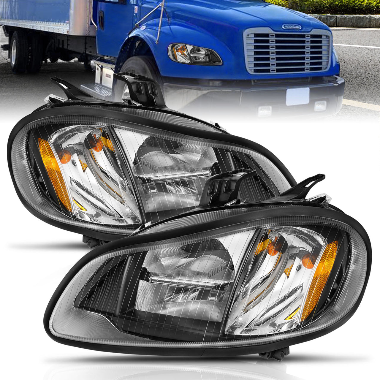 FREIGHTLINER M2 02-14 H.L LED HIGH/LOW BEAM BLACK HOUSING AMBER REFLECTOR