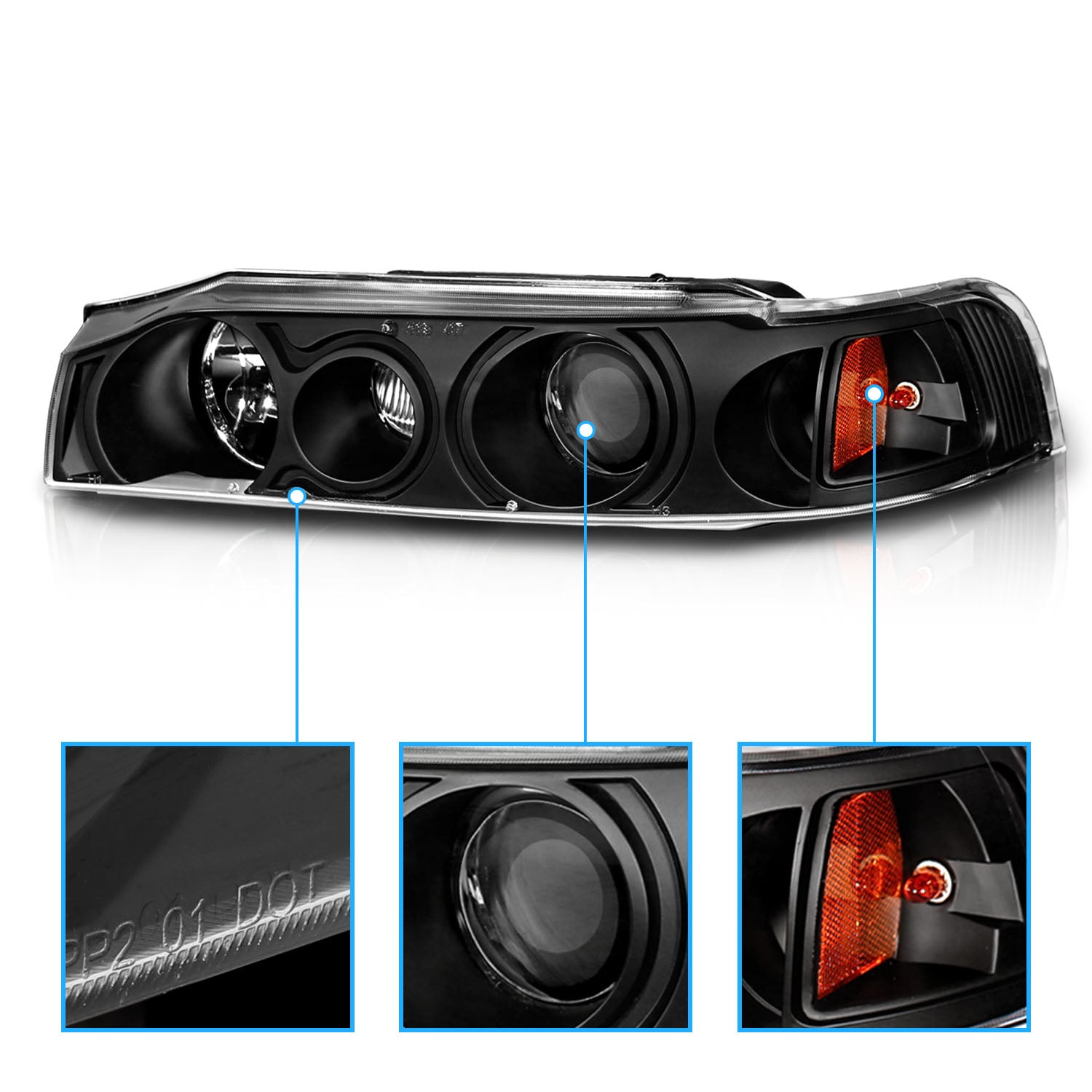HONDA ACCORD 90-93 PROJECTOR HEADLIGHTS BLACK CLEAR AMBER
